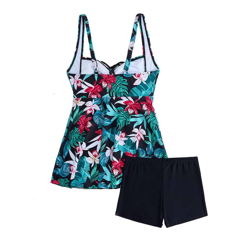 Two Pieces Swimsuit Women Beach Dress Printed Tankini Set Swimwear Female Sports Bathing Swimming Swim Suit Beachwear