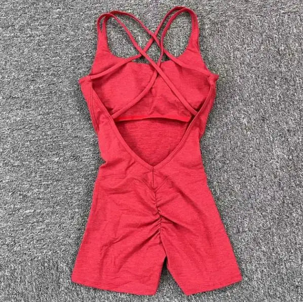 Pad Cross Back Women Lycra Fitness Gym One Piece Jumpsuit Leggings Workout Pant Female Shorts Active Wear Sport Outfit Suit
