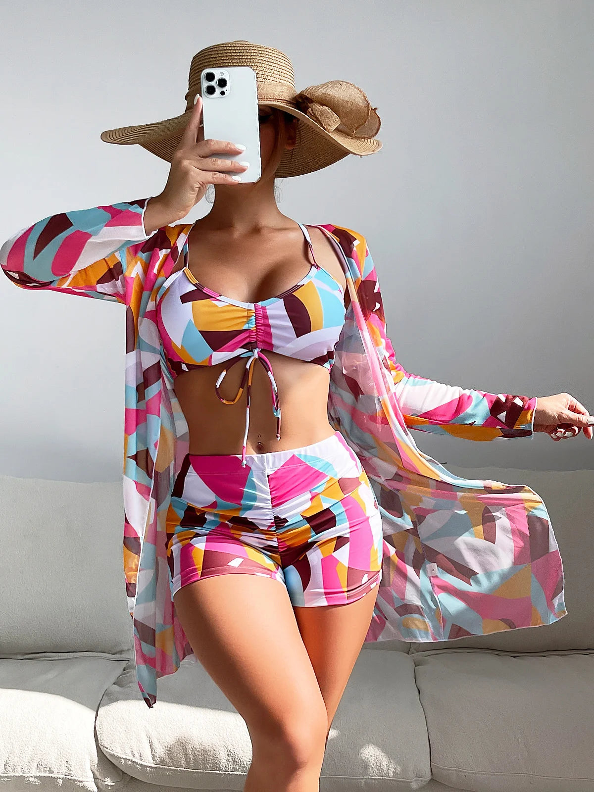Summer Print Bikinis Swimwear Female Swimsuit Beachwear Push Up Three-Piece Bikini Set Women Swimming Bathing Suit