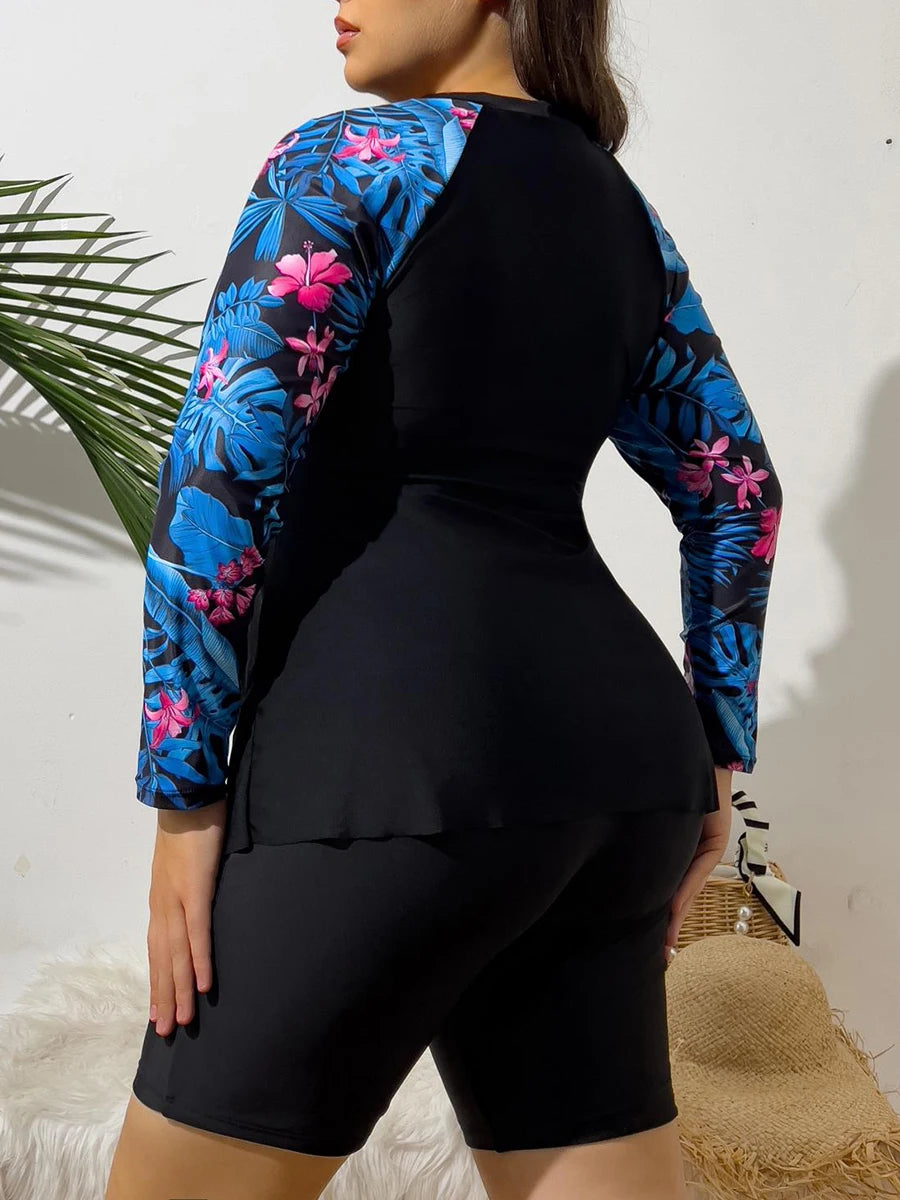 Large Plus Size Long Sleeve Surfing Suit 2 Piece Swimsuit Women Swimwear Female Bathers Bathing Swimming Suit Beachwear