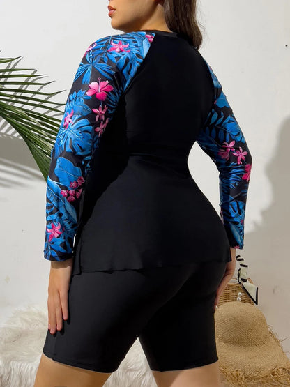 Large Plus Size Long Sleeve Surfing Suit 2 Piece Swimsuit Women Swimwear Female Bathers Bathing Swimming Suit Beachwear