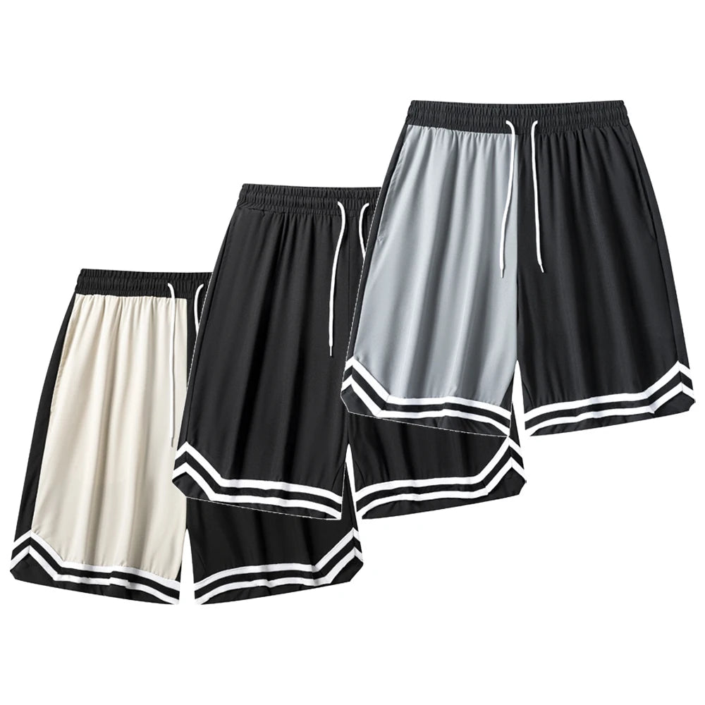 Men's Summer Outdoor Colorblock Basketball Shorts Drawstring Elastic Waist Casual Activities Hiking Fishing Contrast Striped Hem