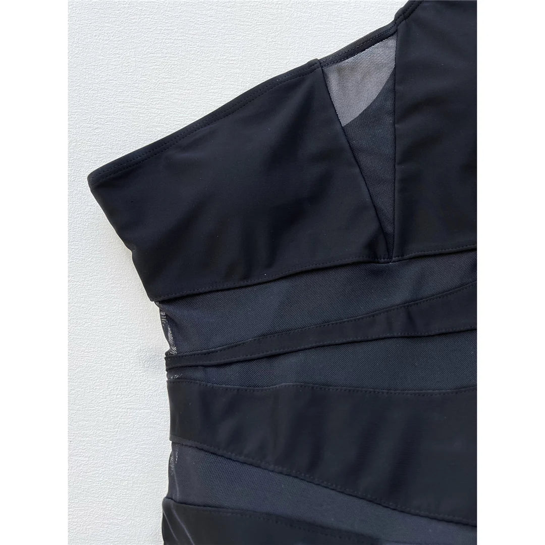 One Shoulder Splicing Mesh Sheer Women Swimwear One Piece Swimsuit Female Monokini High Leg Cut Bather Bathing Suit Swim