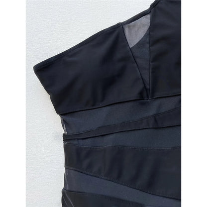 One Shoulder Splicing Mesh Sheer Women Swimwear One Piece Swimsuit Female Monokini High Leg Cut Bather Bathing Suit Swim