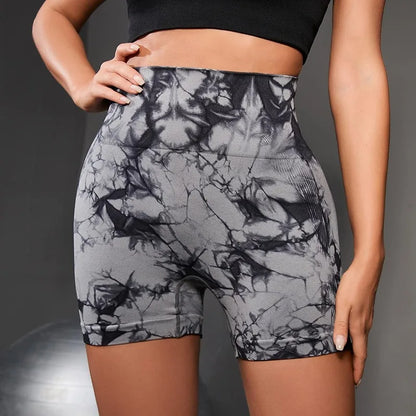 High Waisted Tie Dyeing Yoga Shorts Women's Scrunch Butt Seamless Leggings Quick Drying Athletic Workout Gym Bottoms