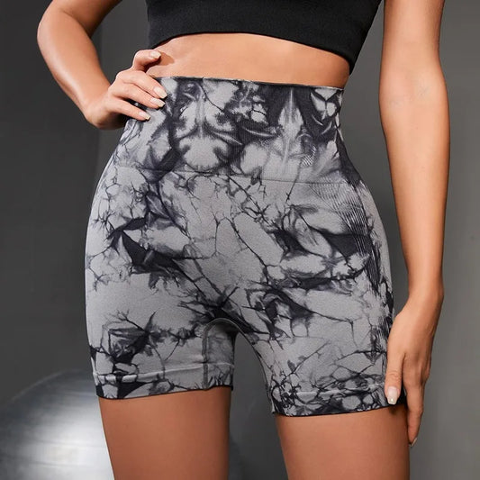 High Waisted Tie Dyeing Yoga Shorts Women's Scrunch Butt Seamless Leggings Quick Drying Athletic Workout Gym Bottoms
