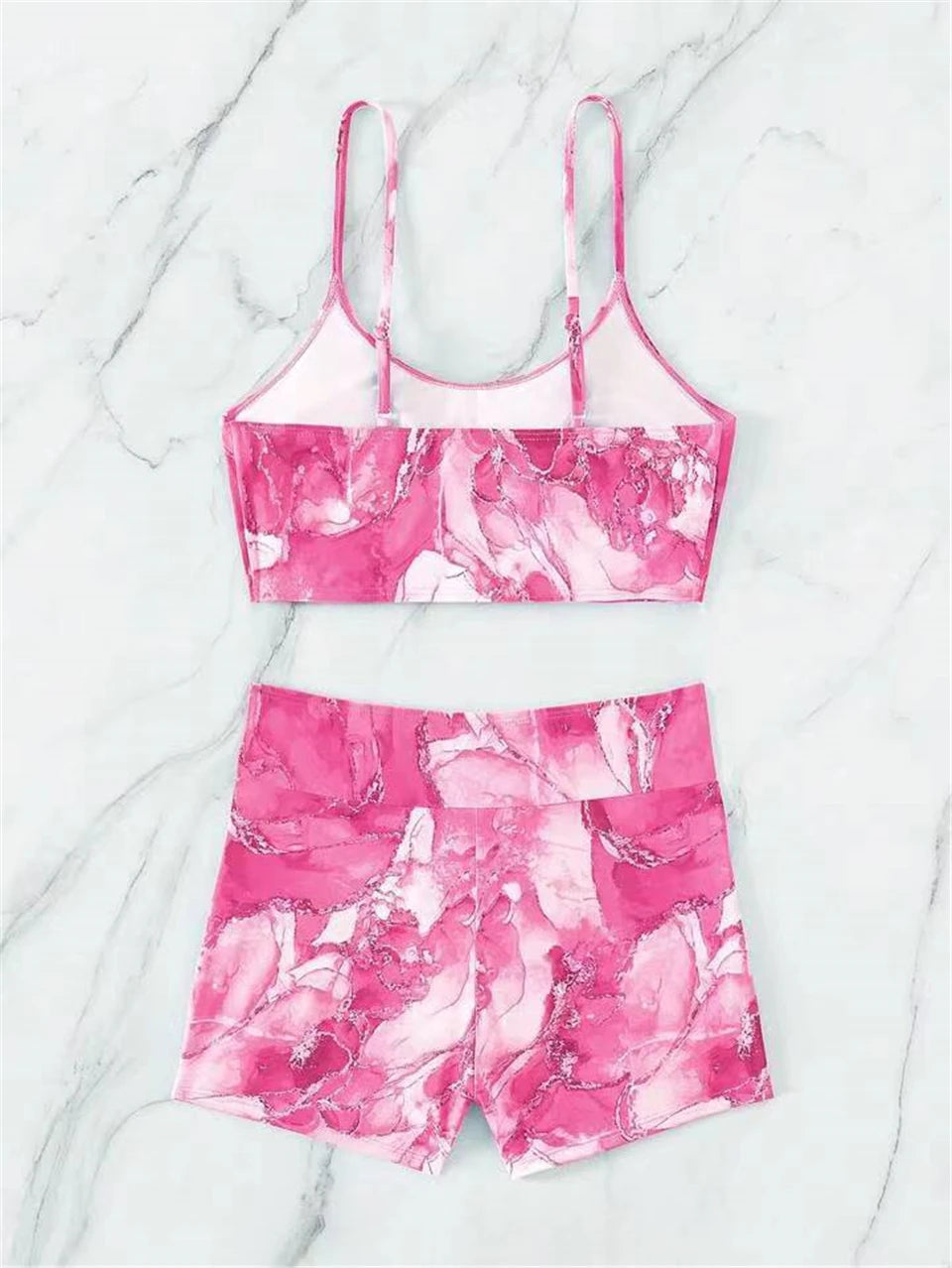 Two Pieces Marble Print Swimwear Women High Waist Swimsuit Summer Beach Wear Female Bathers Bathing Swimming Sport Suit