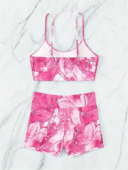 Two Pieces Marble Print Swimwear Women High Waist Swimsuit Summer Beach Wear Female Bathers Bathing Swimming Sport Suit