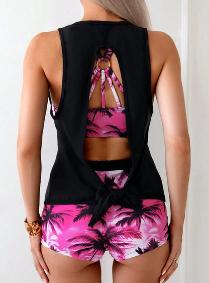3 Pieces Leaf Print Swimsuit Women Swimwear Plus Size Tankini Sets Female Beachwear Bathing Suit Women Swimming Suits