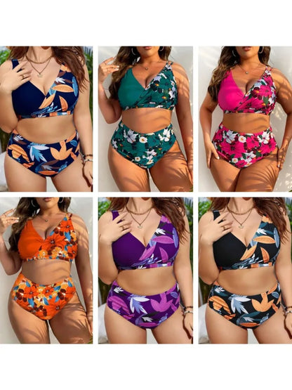 Plus Size High Waist Bikini Women's Push Up Large Size Swimsuit Summer Big Size Tummy Control Swimwear Bikini Sets