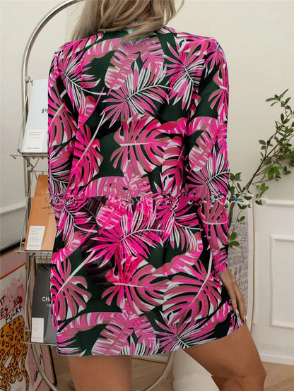 3 Pieces High Waist Bikini With Long Sleeve Kimono Swimsuit Women Print Swimwear Female Bathing Swimming Beach Suit Summer