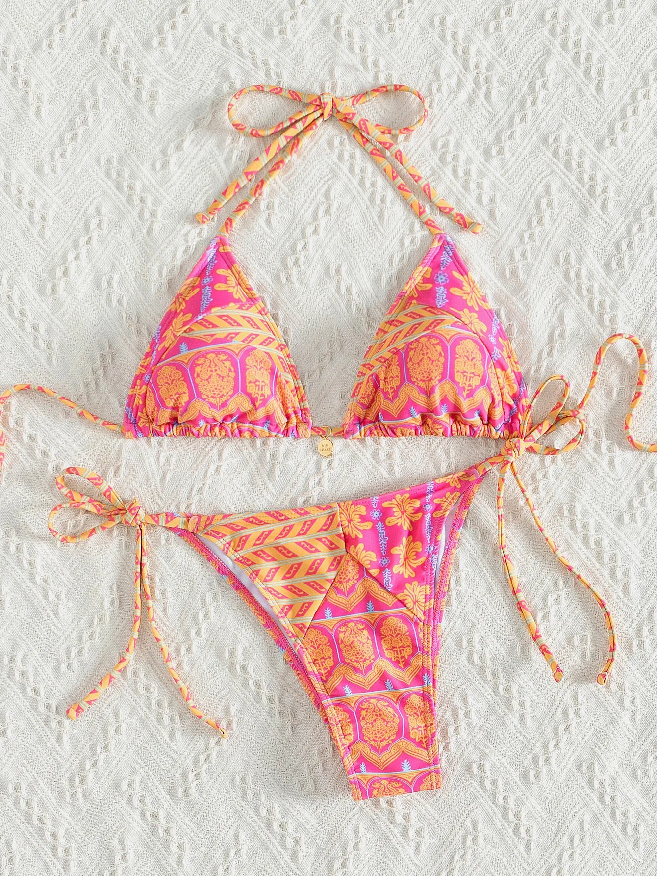 Triangle Bikini Set - Floral Print Push Up Swimsuit & Brazilian Bottoms