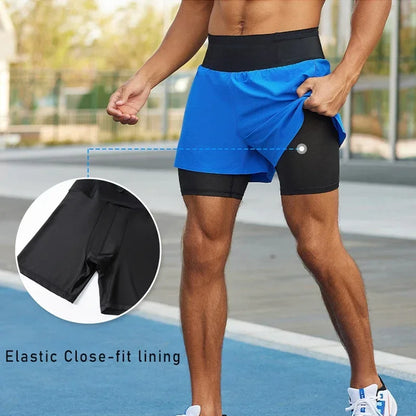 (S-2XL)Men Trail Running Shorts Double Layer Around Pocket Quick Dry Lightweight Marathon Racing Fitness Training Sport Shorts