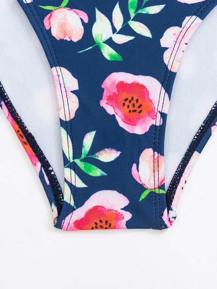 Floral Swimsuit Women One Piece Vintage Design Swimwear Female Backless Beachwear Bathers Bathing Swimming Swim Suit