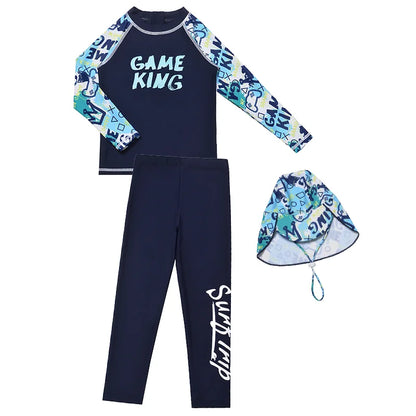 Boys Long Sleeve Swimsuit 4 Piece UPF 50+ UV  Rash Guard Set Student Swimming Training Suit Fresh Fashionable Split Swimwear
