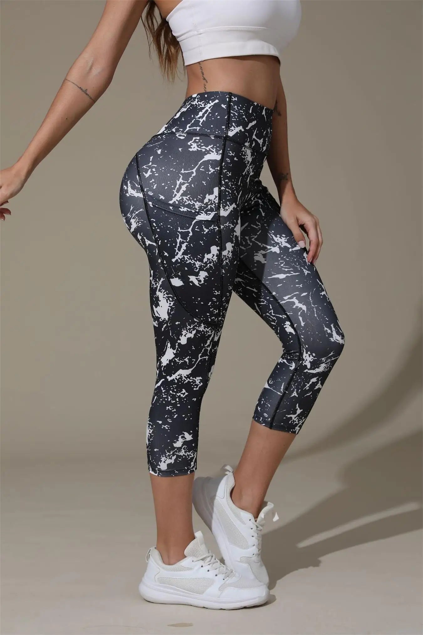 Women's printed yoga pants, hip-lifting high-waisted and belt-cinching fitness pants, outdoor sports leggings
