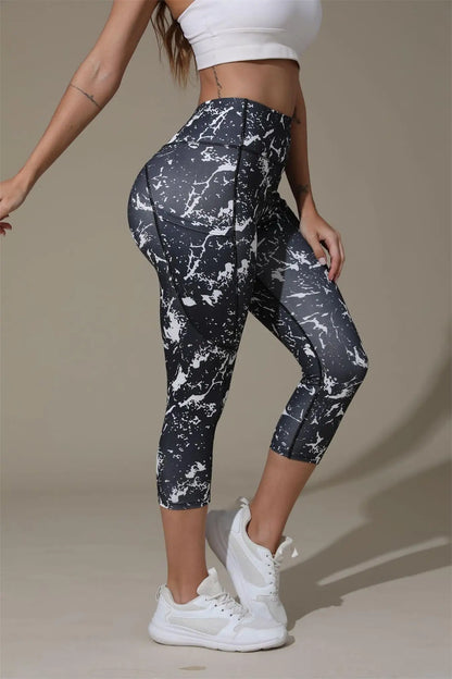 Women's printed yoga pants, hip-lifting high-waisted and belt-cinching fitness pants, outdoor sports leggings