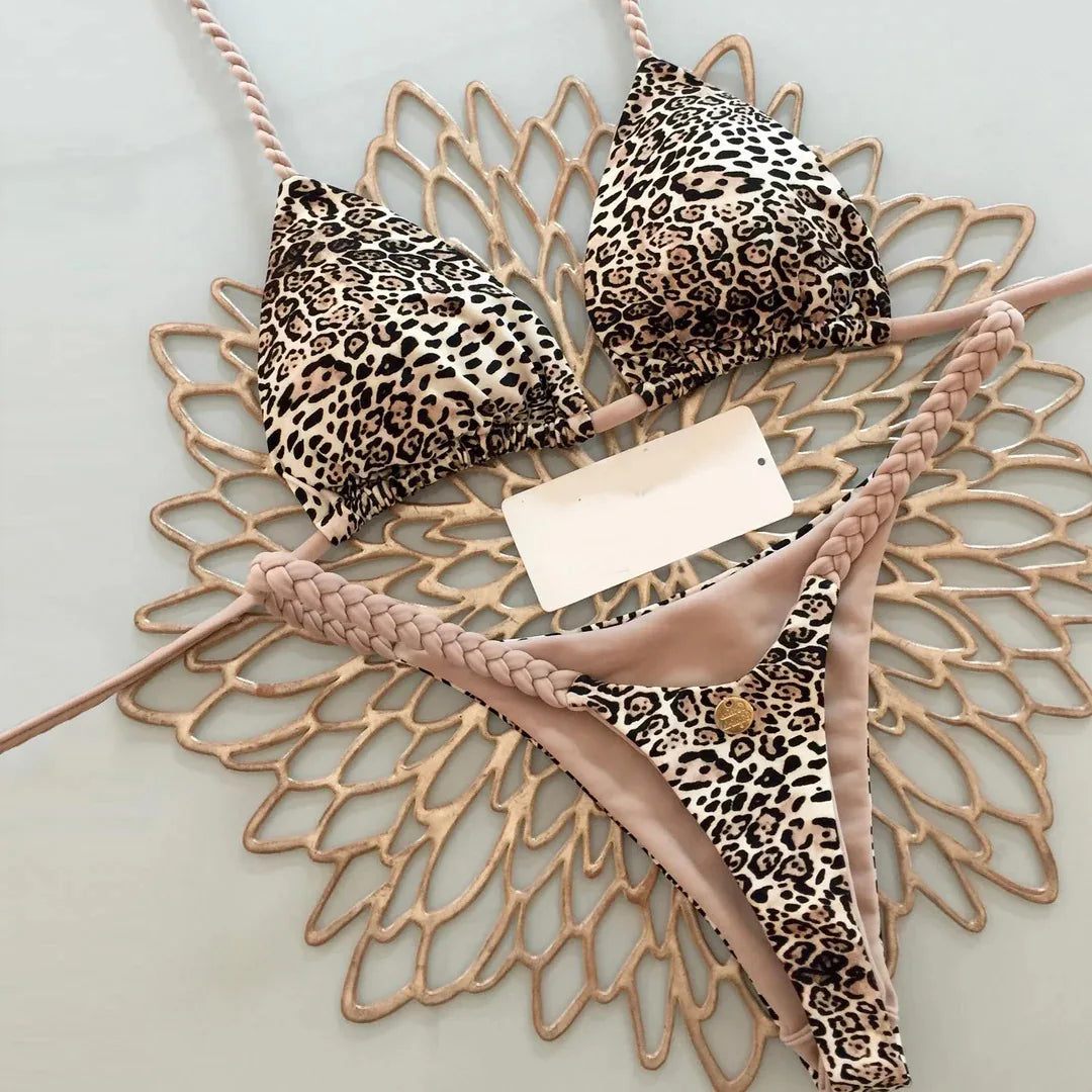 Bright Colorful Designs Women's Bikini Split Print Swimwear Fashion G-string Beach Holiday