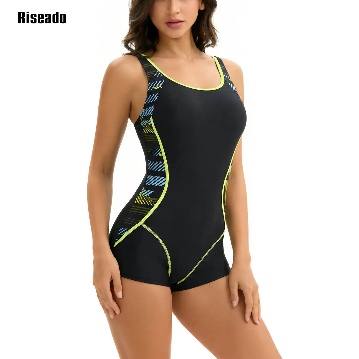 Women's One Piece Boyleg Rash Guard Swimsuit Sleeveless Half Zipper Surfing Swimwear