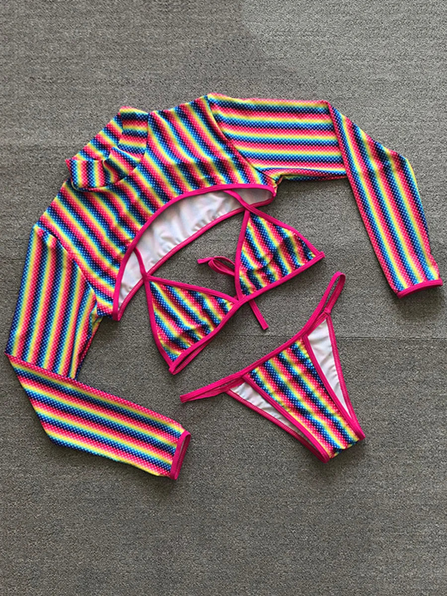 Long Sleeve Neon Green Leopard Bikini Women Swimsuit Bikini Set Swimwear Female Brazilian Bathing Suit Swim Beach Wear