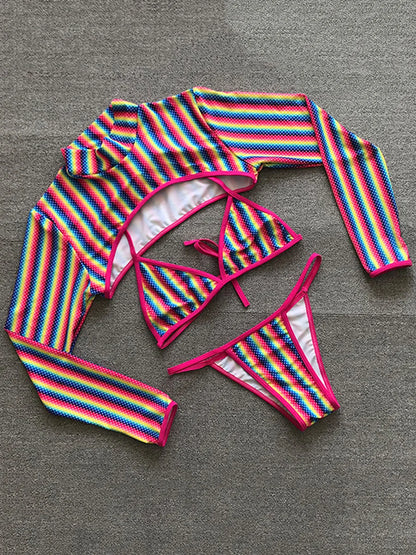 Long Sleeve Neon Green Leopard Bikini Women Swimsuit Bikini Set Swimwear Female Brazilian Bathing Suit Swim Beach Wear