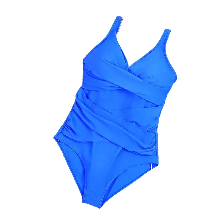 V-Neck Swimsuit Women One Piece Swimwear Solid Beachwear Female Bathing Suit Swimming Swim Bodysuit