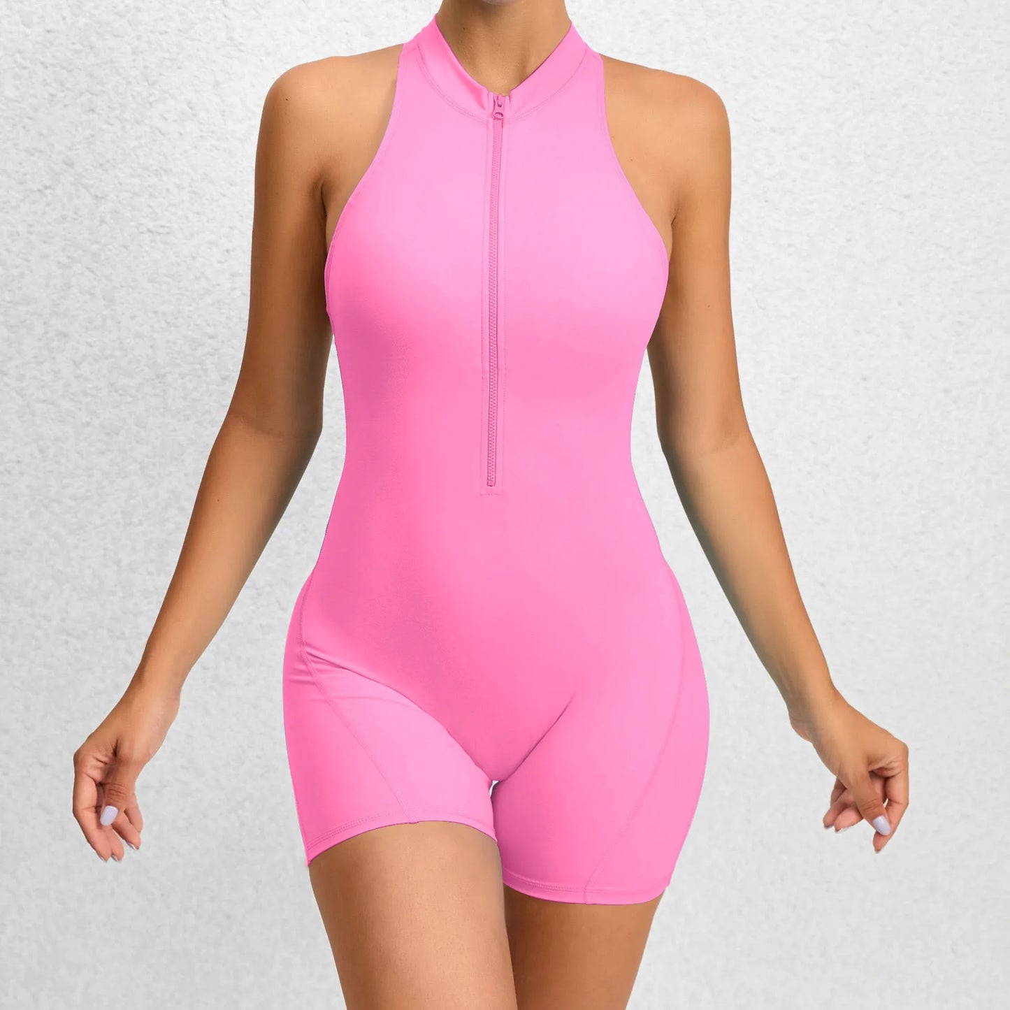 V Cut Zip Up Rompers Scrunch Butt Yoga Sets Racerback Jumpsuit for Women Fitness Gym Clothing Workout Open Back Sports Suit