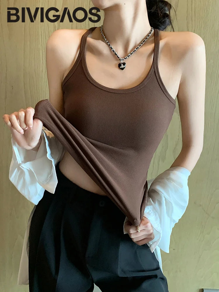 Vest Women Camisole Tank Top Slim Skinny Elastic Top Thin Straps