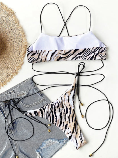 Bikini Leopard Bandage Swimwear Swimsuit Women Bikinis Set Bathing Suit Beach Bikini Female