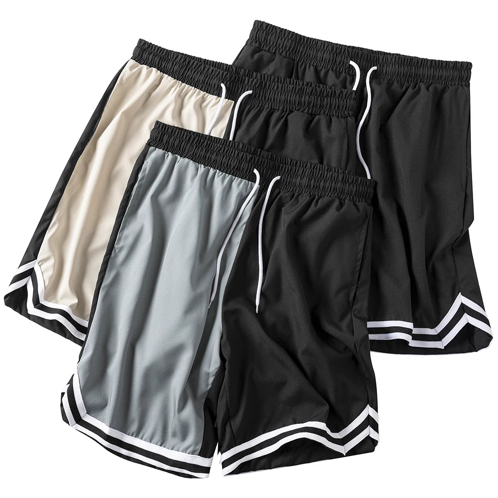 Men's Summer Outdoor Colorblock Basketball Shorts Drawstring Elastic Waist Casual Activities Hiking Fishing Contrast Striped Hem