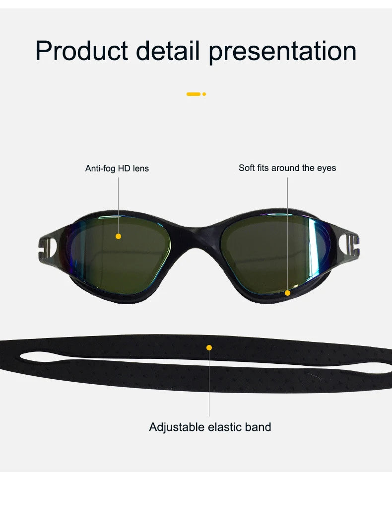 JSJM Swimming Goggles HD Anti-Fog Professional Swimming Glasses Silicone Anti-UV Adjustable Swimming Goggles Adults Unisex