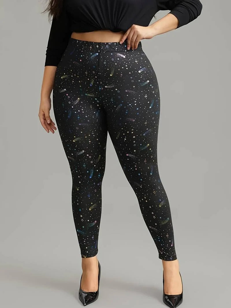 GIBSIE Plus Size Star Print Casual Women Leggings  High Waist Fashion Slim Pencil Trousers Female Bottoms