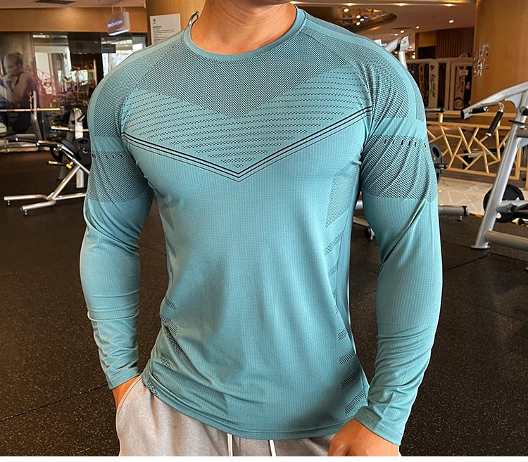 Men Fitness Compression Sport Shirt High Quality Running Long Sleeve Upper Clothing Crew Neck Sweatshirt Male Rash Guard Wicking