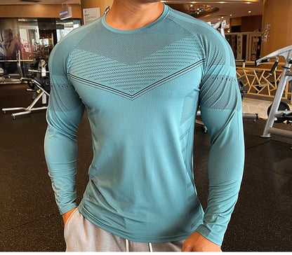 Men Fitness Compression Sport Shirt High Quality Running Long Sleeve Upper Clothing Crew Neck Sweatshirt Male Rash Guard Wicking