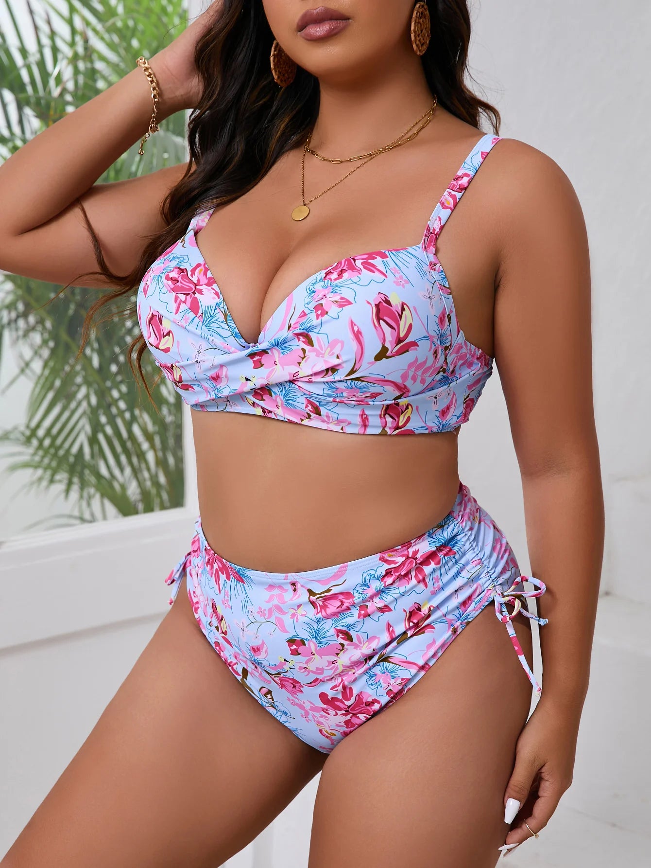 Large Plus Size Bikini High Waist Swimsuit Women Floral Swimwear Female Bathers Bathing Swimming Swim Suit Summer Beachwear