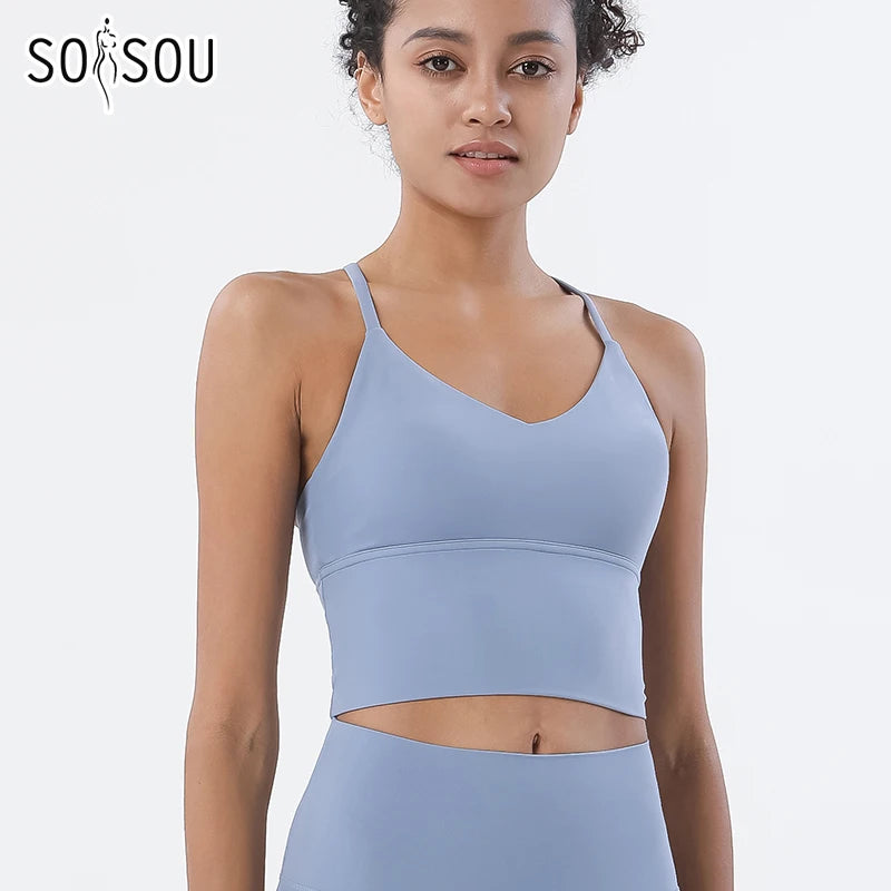 SOISOU Women's Longline Sports Bra with Removable Pads
