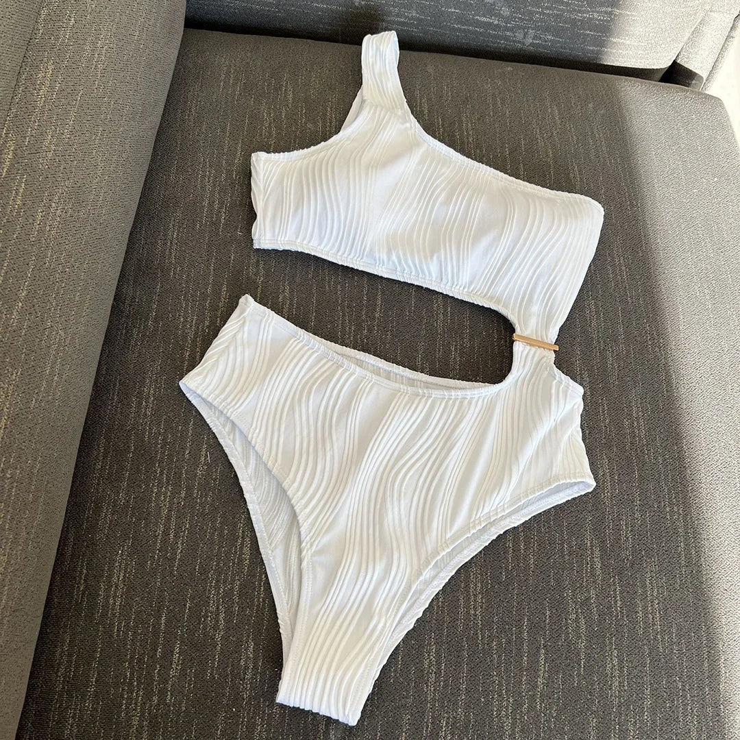 Asymmetric Cut Out Wrinkled One Piece Swimsuit Women Swimwear Female One Shoulder Padded Bather Bathing Suit Swim Lady
