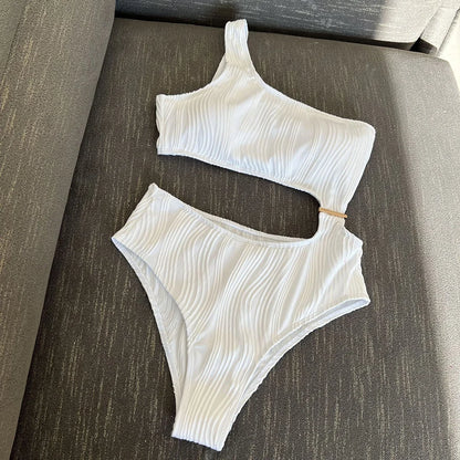 Asymmetric Cut Out Wrinkled One Piece Swimsuit Women Swimwear Female One Shoulder Padded Bather Bathing Suit Swim Lady