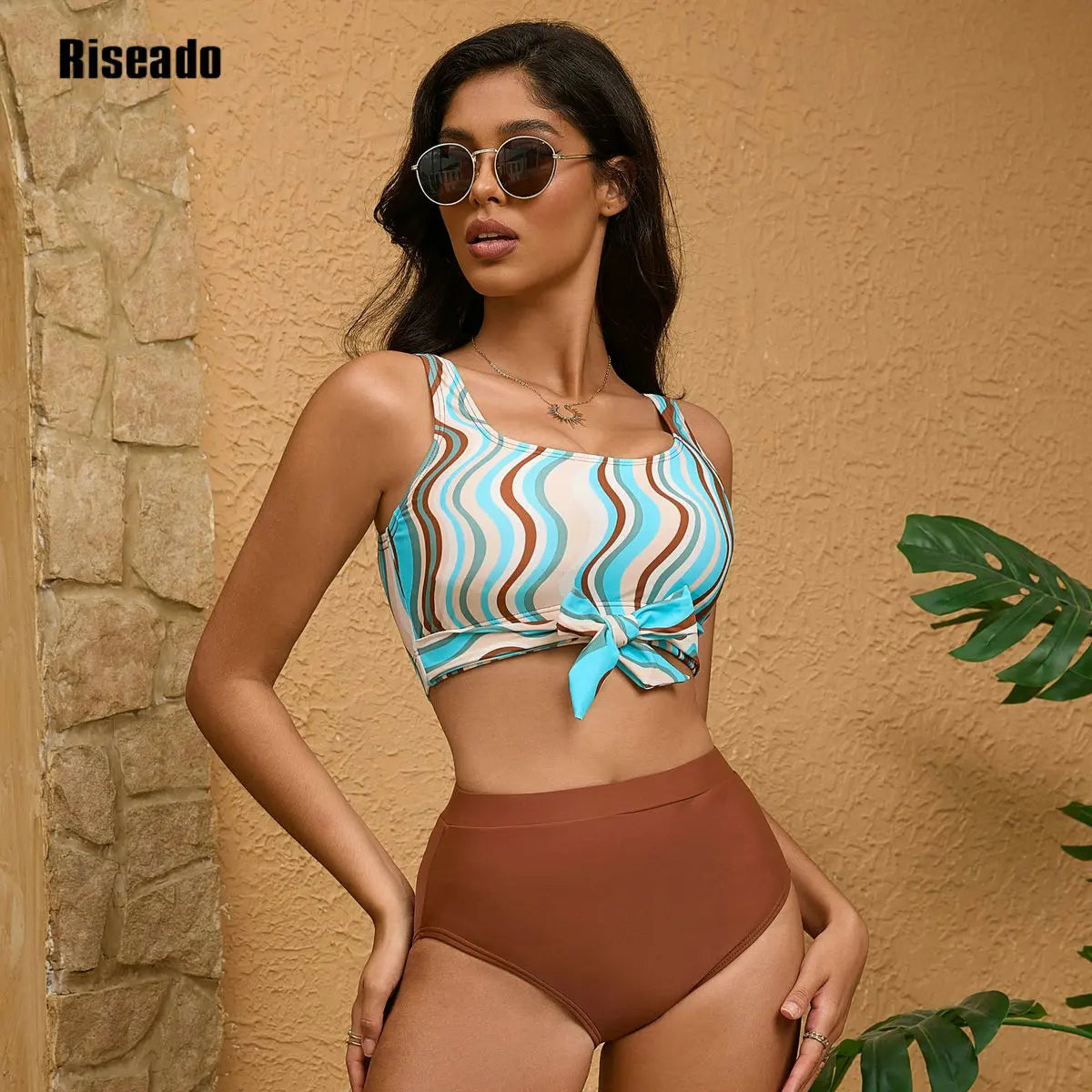 Elegant Women's Two-piece Swimsuit Push Up Fashion Stitch High Waist Bikini Set Separate Bathing Suit
