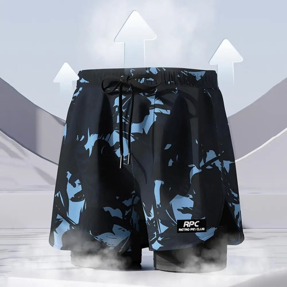 Men Summer Swimming Trucks Elastic Waist Drawstring Printing Swimming Shorts with Supportive Compression Liner Pockets Printing Swimming TrucksL-4XL