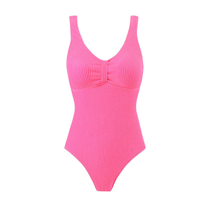 Scoop Neck One Piece Swimsuit Woman Backless Bodysuit Crinkle Swimwear Beach Wear Blue Bathing Suits Ladies Holiday Summer