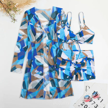 Summer Print Bikinis Swimwear Female Swimsuit Beachwear Push Up Three-Piece Bikini Set Women Swimming Bathing Suit