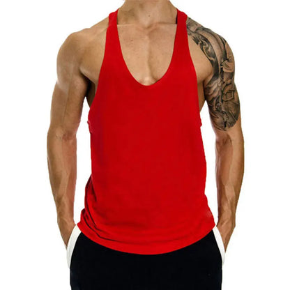 Summer 100% Cotton Bodybuilding Muscle Stringer Tank Top Men Fitness Workout Y BACK Vest