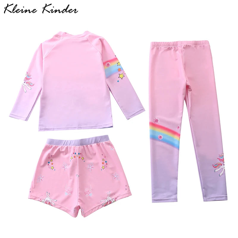 Kids Swimsuit for Girls Unicorn Long Sleeve Children's Swimwear + Surf Pants + Swimming Trunks Rash Guard Bathing Suit Child