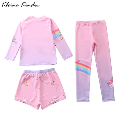 Kids Swimsuit for Girls Unicorn Long Sleeve Children's Swimwear + Surf Pants + Swimming Trunks Rash Guard Bathing Suit Child