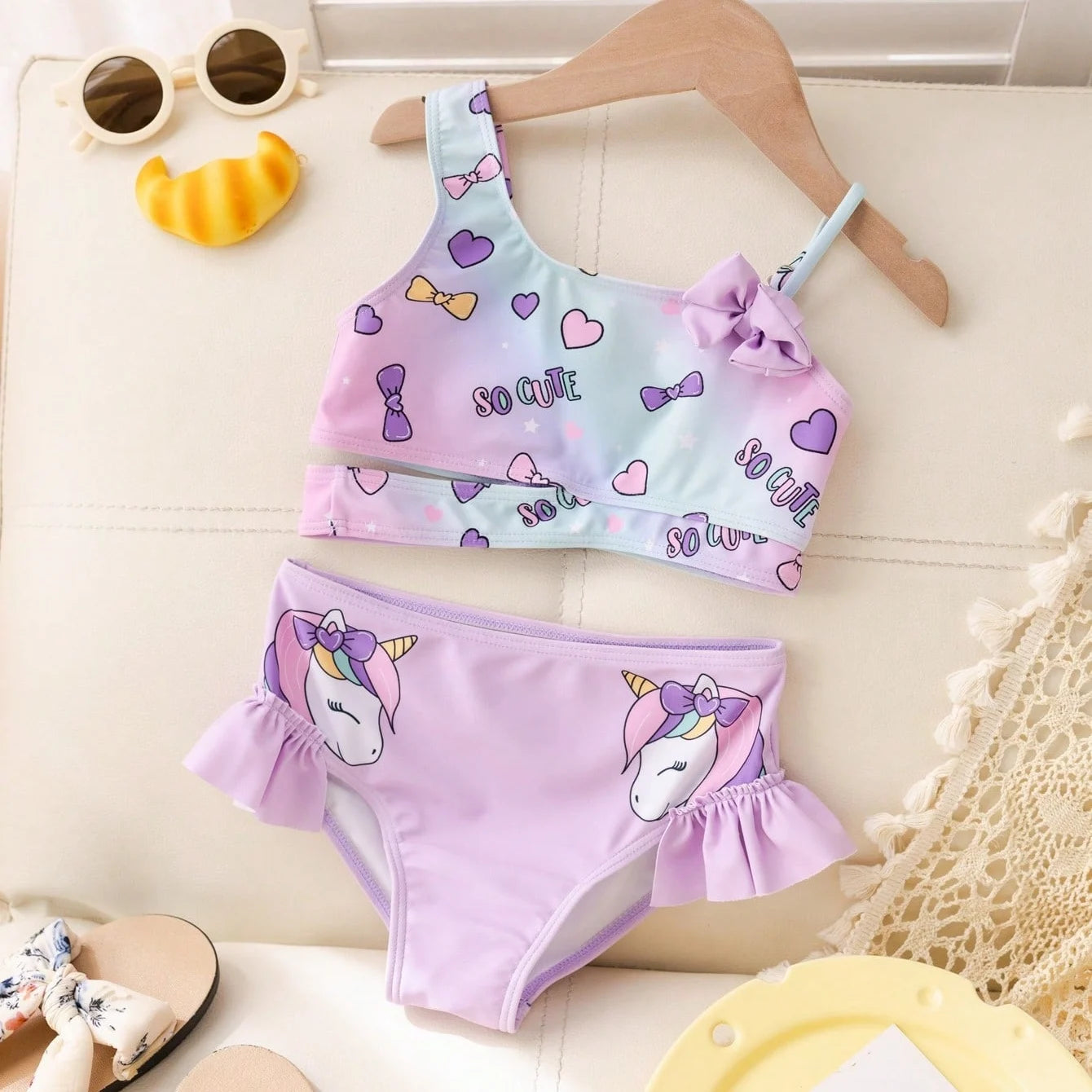 Little Girls Swimsuit High Waist Bikini Ruffle Swimwear Female Solid Children Bathing Swimming Swim Suit 4-7Y