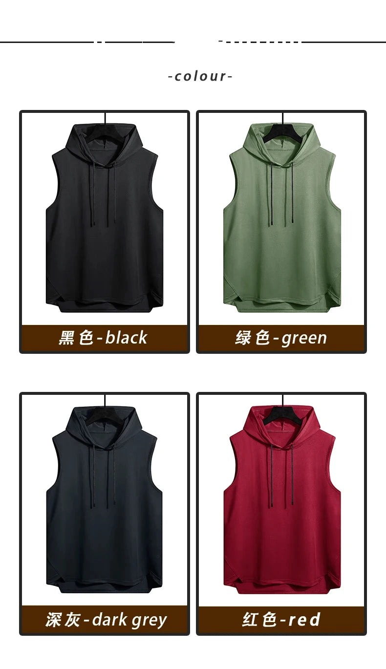 Short Sleeve Quick Dry Vest Men's Black Grey Tshirt GYM Tank Top Tees With Hoodies Fashion Clothes OverSize 4XL