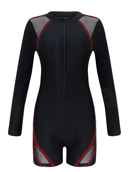 One Piece Surfing Swimsuit Slim Sport Swimwear Women Quick Dry Mesh Diving Clothes Female Bather Bathing Swimming Bodysuit