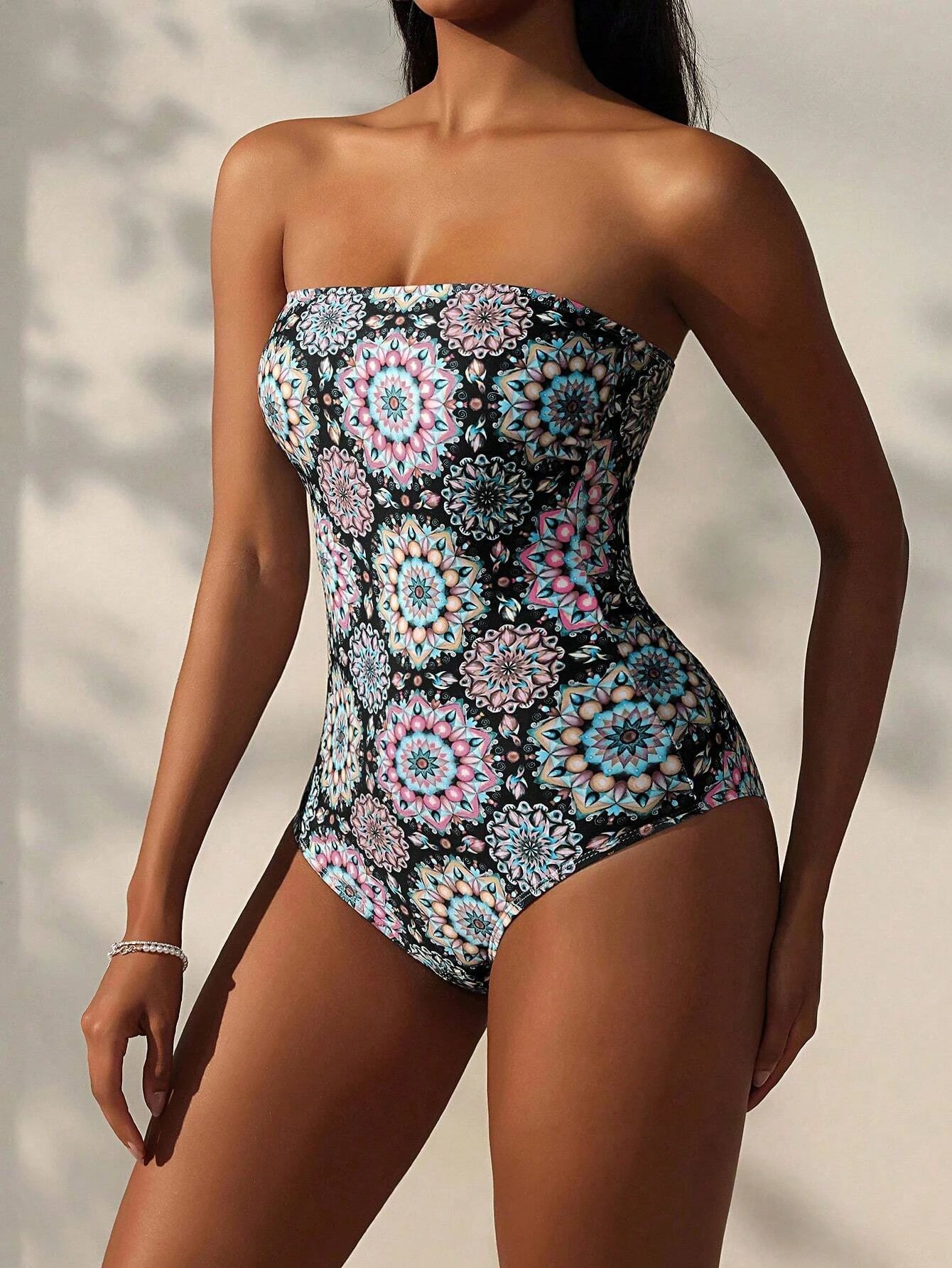 Bandeau Swimsuit Women One Piece Printed Swimwear Female Bathers Bathing Swimming Swim Suit Beachwear
