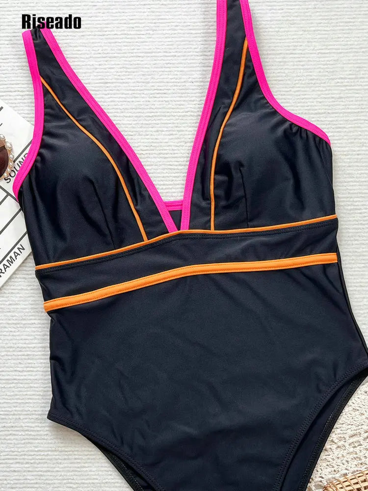 Women's One Piece Swimsuit  V Neck Bathing Suits Swimwear Bathers